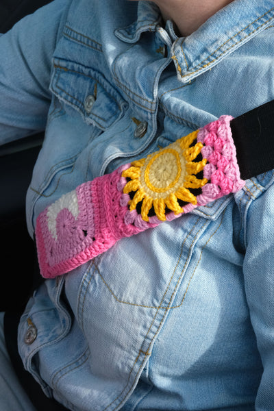 Pink Sun and Moon Steering Wheel Cover Set with car coasters and seat belt covers