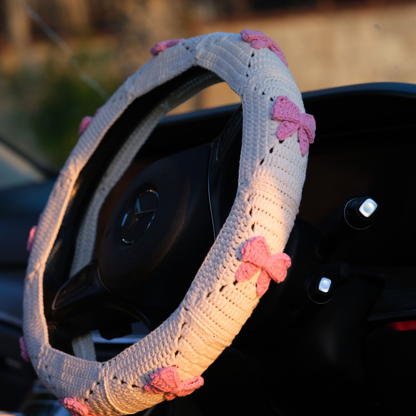 Bow Steering Wheel Cover Set with car coasters and seat belt covers