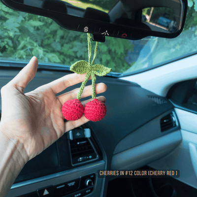 🌸 Pink Cherry Rear View Mirror Hanging Charm 🍒 - Perfect car gift, soft & hypoallergenic, customizable in colors!