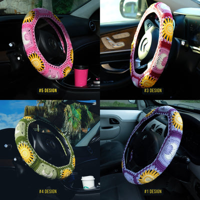 Sun and Moon Steering Wheel Cover Set with car coasters and seat belt covers