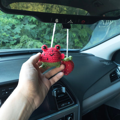 Cute Red Watermelon Frog & Red Strawberry Car Rear View Mirror Hanging Charm
