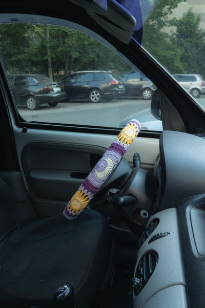 Purple  Sun and Moon Steering Wheel Cover Set with car coasters and seat belt covers
