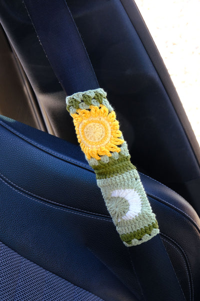 Green Sun and Moon Steering Wheel Cover Set with car coasters and seat belt covers