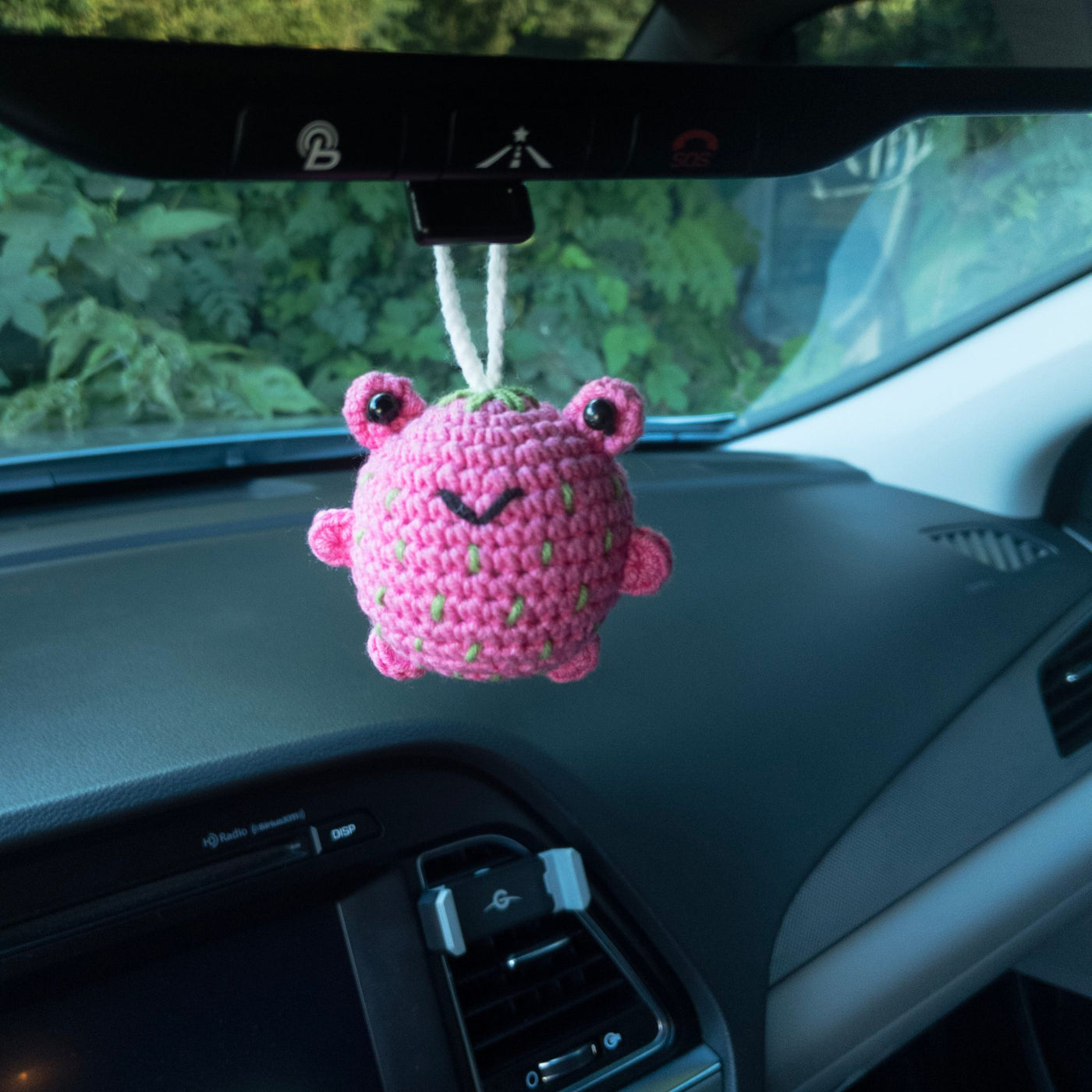Pink Strawberry Frog Car Rear View Mirror Hanging Charm