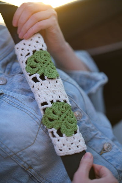 Monstera Steering Wheel Cover Set with car coasters and seat belt covers