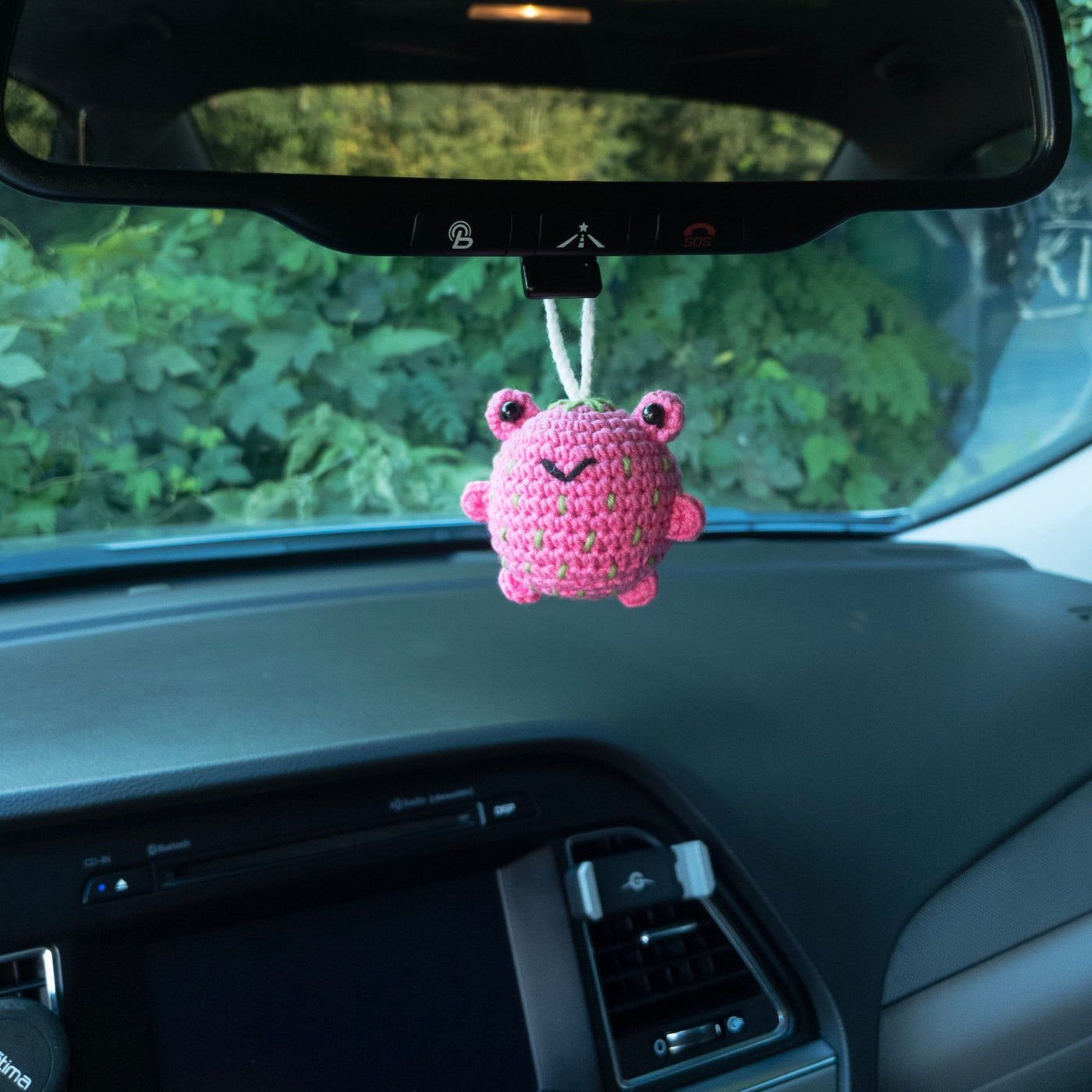 Pink Strawberry Frog Car Rear View Mirror Hanging Charm