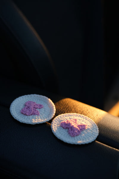 Bow Steering Wheel Cover Set with car coasters and seat belt covers